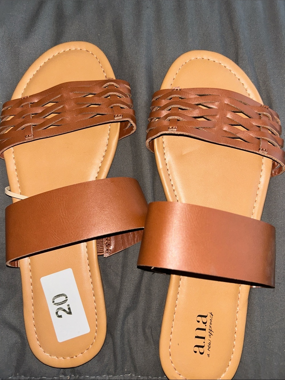 Anna Tan Braided Strap Slide Sandals